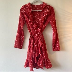 Red pattern ruffle dress